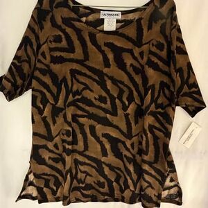 Ultimate Woman 1X Brown & Black Abstract Animal Print Top New W/Tags